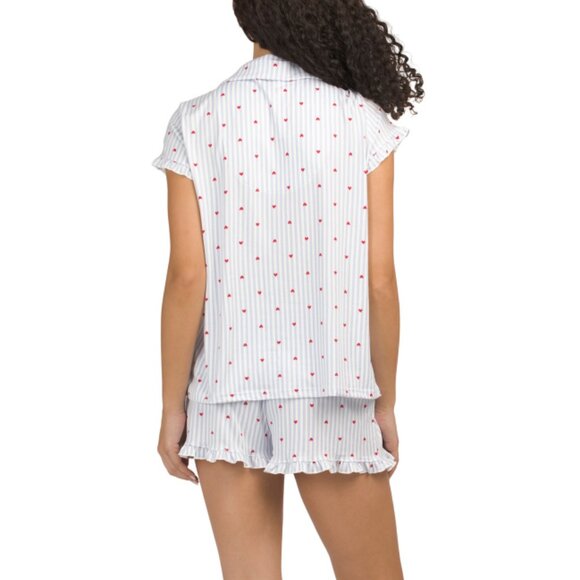 LAURA ASHLEY Perri Blue Striped Heart Short Sleeve Top And Shorts Pajama Set - Picture 2 of 2